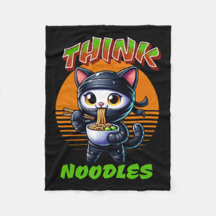 Think Noodles - Mmm Noodles Kawaii Ninja Cat Funny Fleece Deken