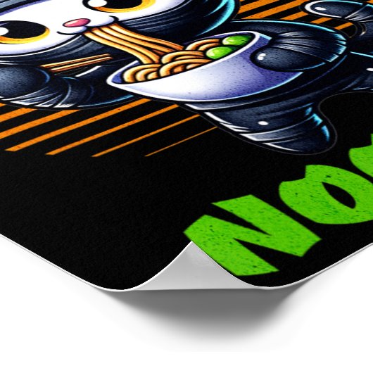 Think Noodles - Mmm Noodles Kawaii Ninja Cat Funny Poster (Hoek)