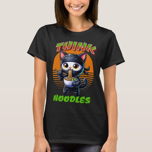Think Noodles - Mmm Noodles Kawaii Ninja Cat Funny T-shirt (Voorkant)