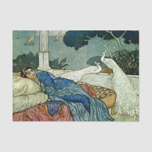 "Thinking of Lady Yang" van Edmund Dulac Tissuepapier (Voorkant)