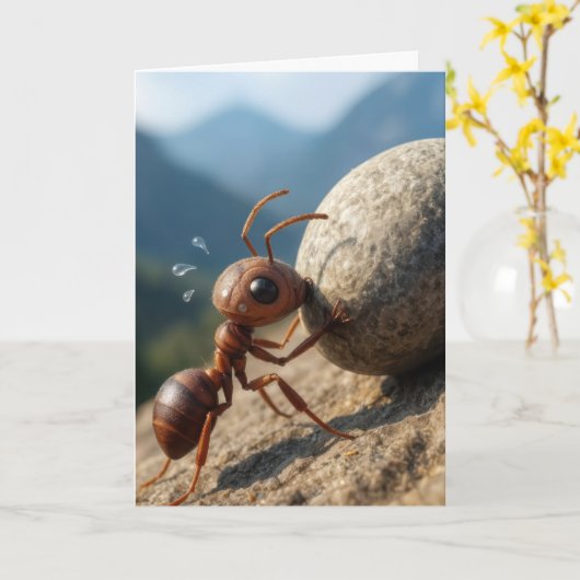 Thinking of You Ant Pushing a Big Rock Uphill Kaart (Gele Bloem)