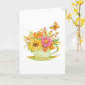 Thinking of You Autumn Teacup Beautiful Day Card Kaart (Gele Bloem)