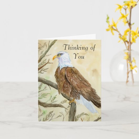 Thinking of You Bald Eagle Watercolor  Kaart (Gele Bloem)