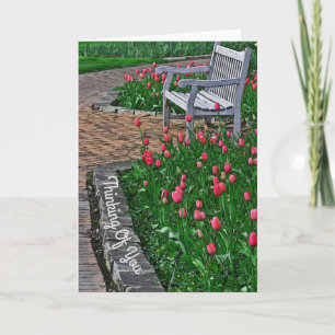 "THINKING OF YOU" / BANKJE IN HET PARK MET ROZE TU KAART