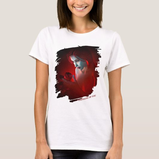Thinking of You. Beautiful woman holding a rose T-shirt (Voorkant)