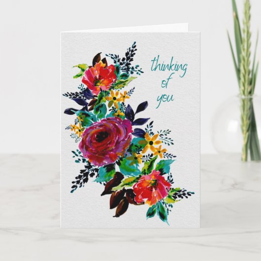 Thinking of You – Bright Painterly Floral Card Kaart (Voorkant)