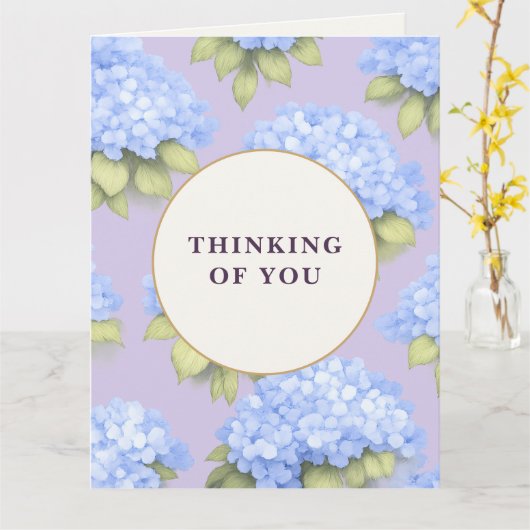 Thinking of You Card | Blue Hydrangea Floral Kaart (Gele Bloem)