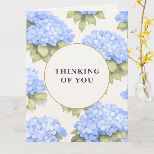 Thinking of You Card | Blue Hydrangea Floral Kaart (Gele Bloem)