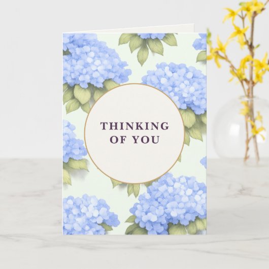 Thinking of You Card | Blue Hydrangea Floral Kaart (Gele Bloem)