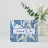 Thinking of You Cards | Blue Botanical Leaves Briefkaart (Staand voorkant)