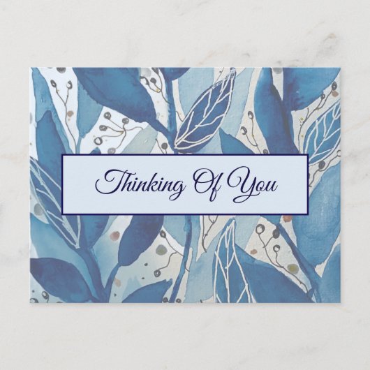 Thinking of You Cards | Blue Botanical Leaves Briefkaart (Voorkant)