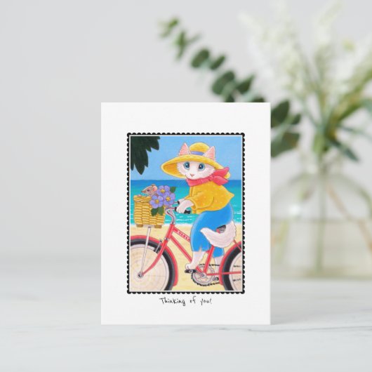 'Thinking of you' Cat & Mouse Fiets Custom Briefkaart (Staand voorkant)