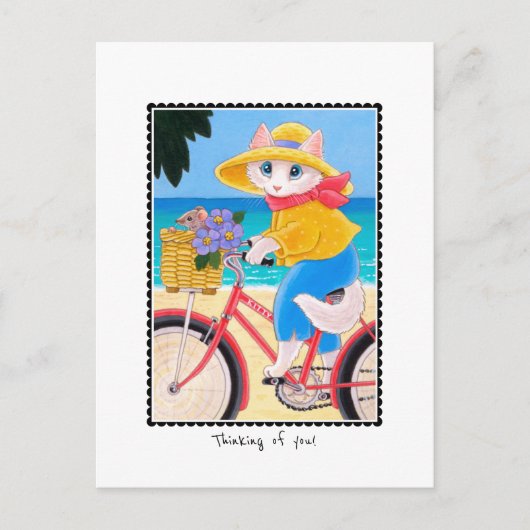'Thinking of you' Cat & Mouse Fiets Custom Briefkaart (Voorkant)