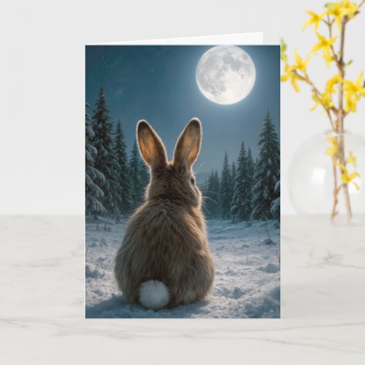 Thinking of you Cottontail Rabbit In Moonlight Kaart (Gele Bloem)