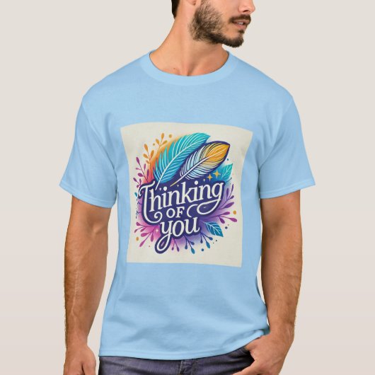 Thinking of You Feathers Design Mannen Tshirt (Voorkant)