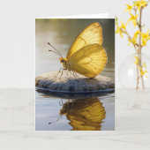 Thinking of You Gold Butterfly On a Rock in Water  Kaart (Gele Bloem)