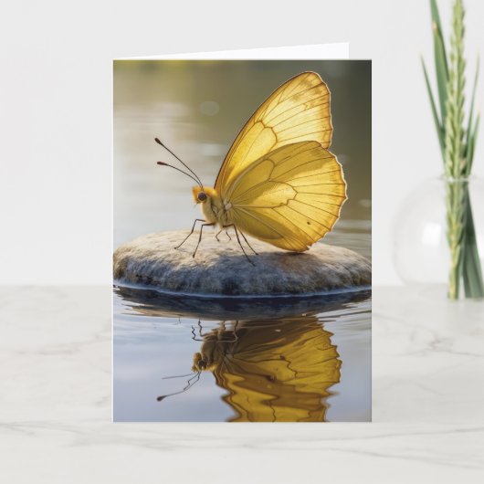 Thinking of You Gold Butterfly On a Rock in Water  Kaart (Voorkant)