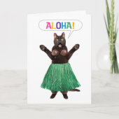 Thinking of You Hello Funny Cat in Grass Skirt Say Feestdagen Kaart (Voorkant)