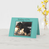 "Thinking of You" Kaart W/Schattige Basset Hound (Gele Bloem)