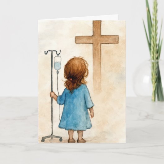 Thinking of You Little Girl Holding an IV Pole Kaart (Voorkant)