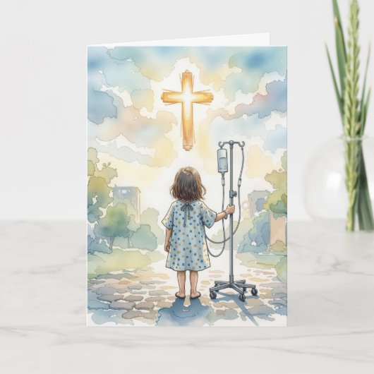 Thinking of You Little Girl Holding an IV Pole Kaart (Voorkant)