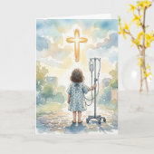 Thinking of You Little Girl Holding an IV Pole Kaart (Gele Bloem)