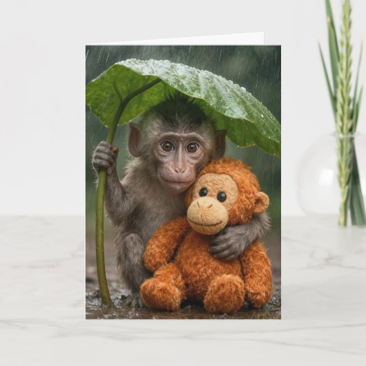 Thinking of You Macaque Monkey with Orangutan Kaart (Voorkant)