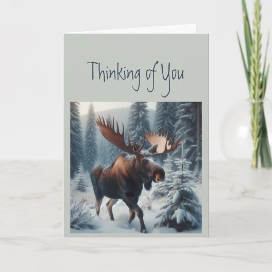 Thinking of You Moose Animal Wildlife Natuur Art Kaart (Voorkant)
