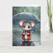 Thinking of You Mouse Under an Umbrella Kaart (Voorkant)