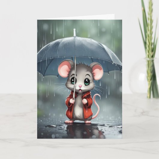 Thinking of You Mouse Under an Umbrella Kaart (Voorkant)