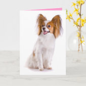 Thinking of You Papillion Puppy Dog Greeting Card Kaart (Gele Bloem)