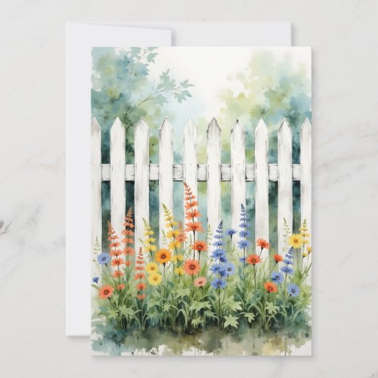 Thinking of You Picket Fence with Flowers Flat Kaart (Voorkant)