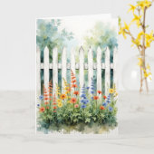Thinking of You Picket Fence with Flowers Kaart (Gele Bloem)