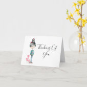 "Thinking of You" Schattige Boho Meisje Met Bird Kaart (Gele Bloem)