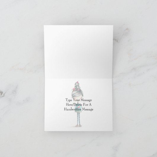 "Thinking of You" Schattige Boho Meisje Met Bird Kaart (Binnen)