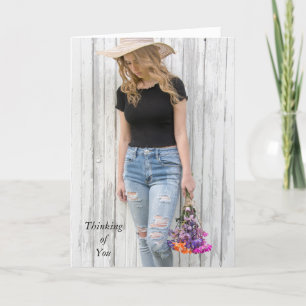 thinking of you-teen girl with daisies kaart