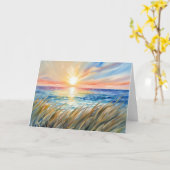 Thinking of You Watercolor Ocean Sunrise Kaart (Gele Bloem)