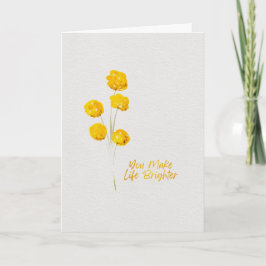 Thinking of You Yellow Billy Buttons Watercolor Kaart