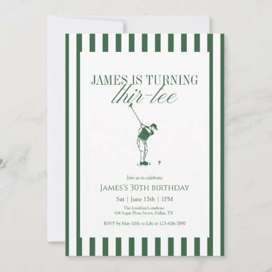 Thir-Tee Golf 30th Birthday Green Stripe Kaart (Voorkant)
