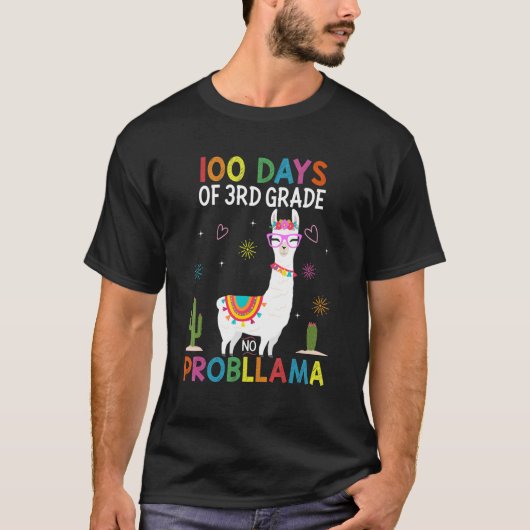 Third 3rd Grade No Prob Llama Teacher 100th Day of T-shirt (Voorkant)