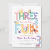 Third Birthday Invite Girl, Three Times the Fun Kaart (Voorkant)