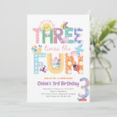 Third Birthday Invite Girl, Three Times the Fun Kaart (Staand voorkant)