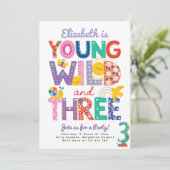 Third Birthday Invite, Rainbow, Young Wild & Three Kaart (Staand voorkant)