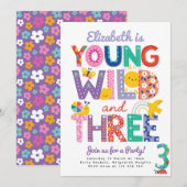 Third Birthday Invite, Rainbow, Young Wild & Three Kaart (Voorkant / Achterkant)
