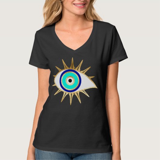 Third Eye Turquoise Blauw en Gouden Glitter Look T-shirt (Voorkant)