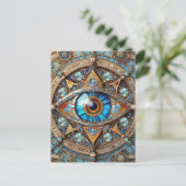 Third Eye - Turquoise Blauwe Gouden Mandala Briefkaart (Staand voorkant)