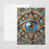 Third Eye - Turquoise Blauwe Gouden Mandala Briefkaart (Voorkant / Achterkant)