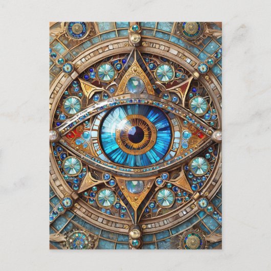 Third Eye - Turquoise Blauwe Gouden Mandala Briefkaart (Voorkant)