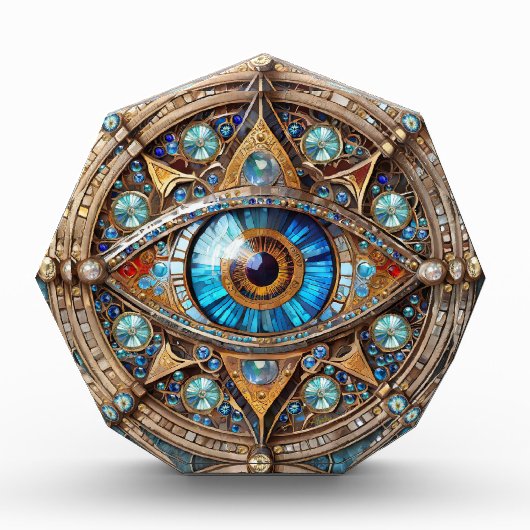 Third Eye - Turquoise Blauwe Gouden Mandala Fotoblokken (Voorkant)