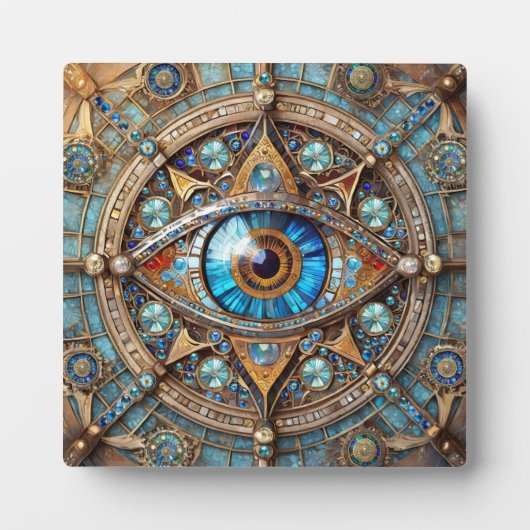 Third Eye - Turquoise Blauwe Gouden Mandala Fotoplaat (Voorkant)
